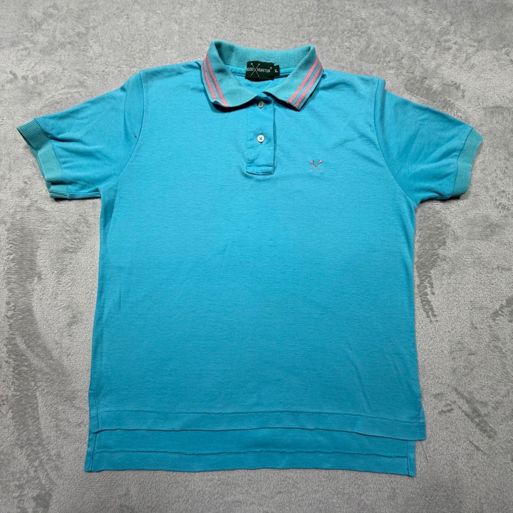 Vintage Polo Shirt Size L‎ Turquoise Blue Pink Cotton 90s Preppy Retro sport